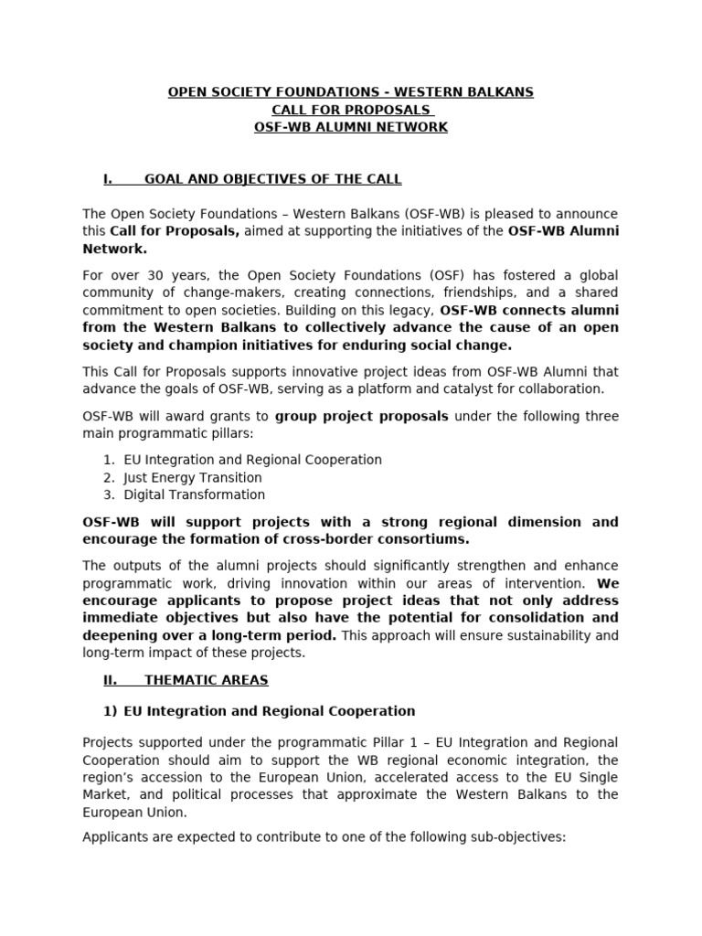 OSF-WB Alumni Network Grant Proposals | PDF | European Union | Economies