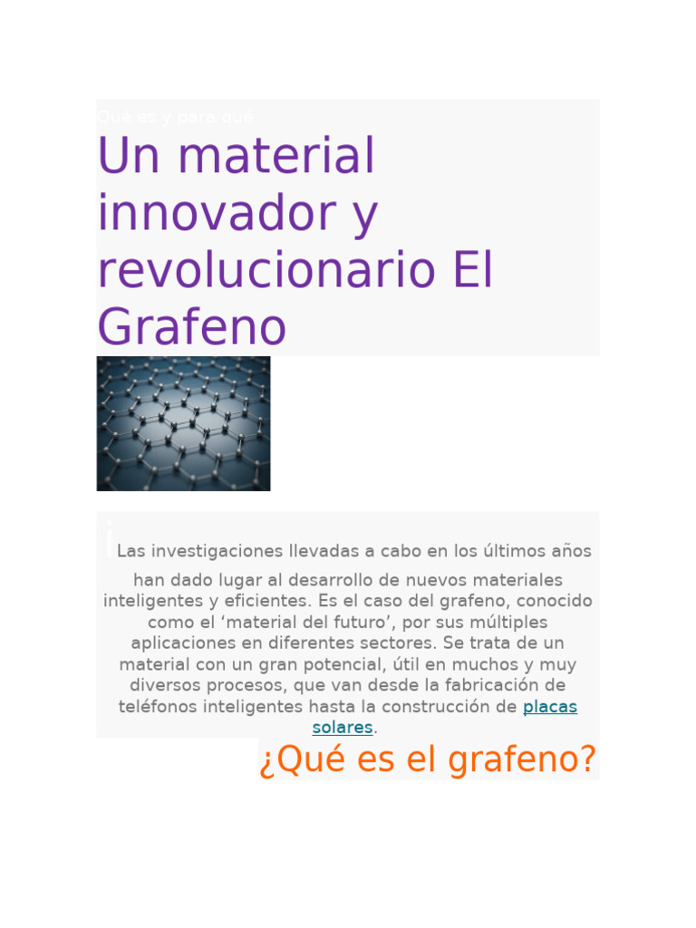 Qué Es y para Qué El Grafeno | PDF | Grafeno | Carbón
