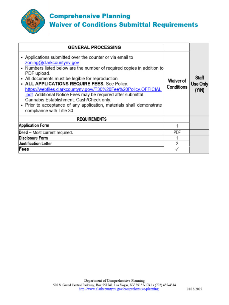 Waiver of Conditions Submittal Requirements | PDF