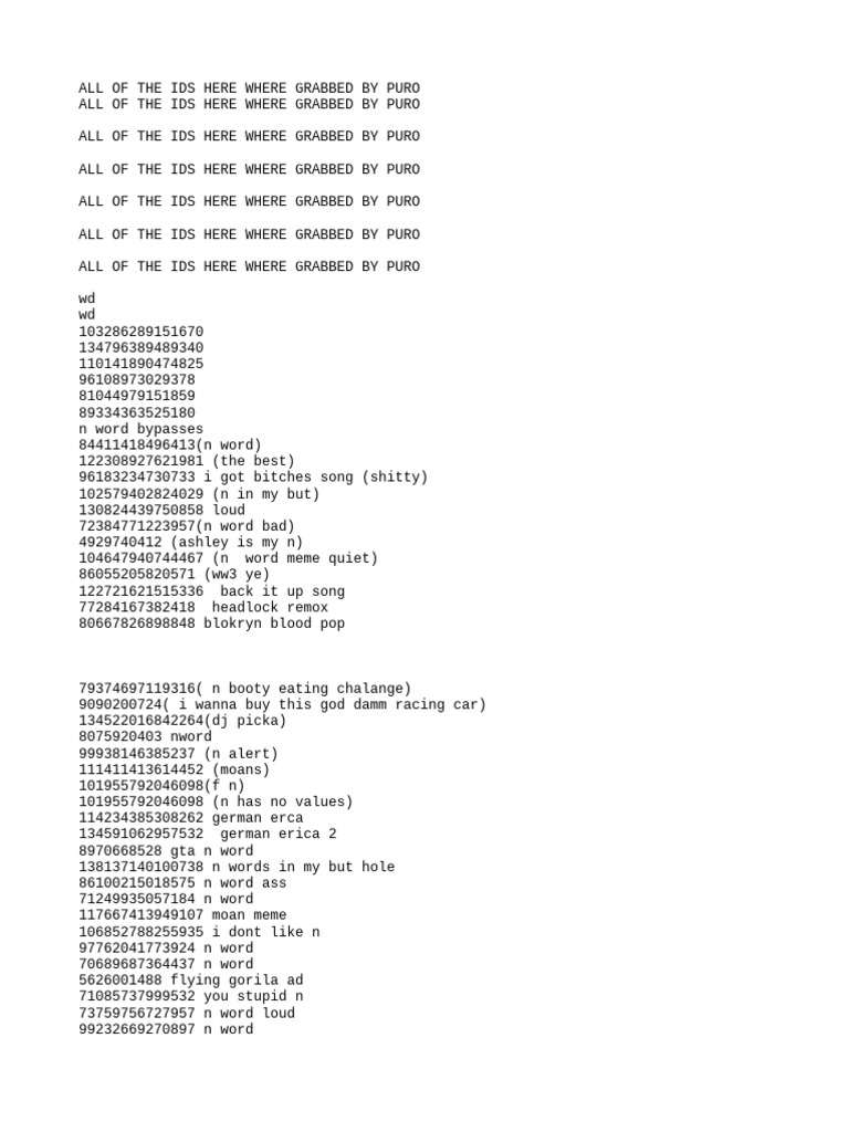Puro's Collected IDs List | PDF
