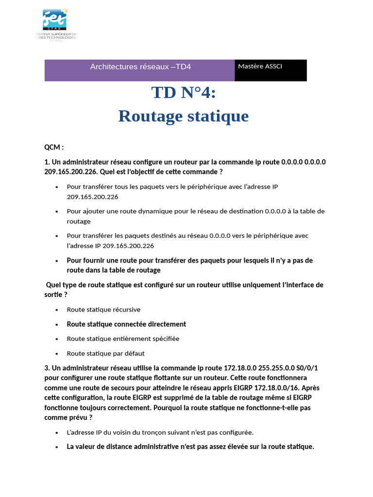 Routage Statique : Concepts et Exercices | PDF | I Pv6 | Adresse IP