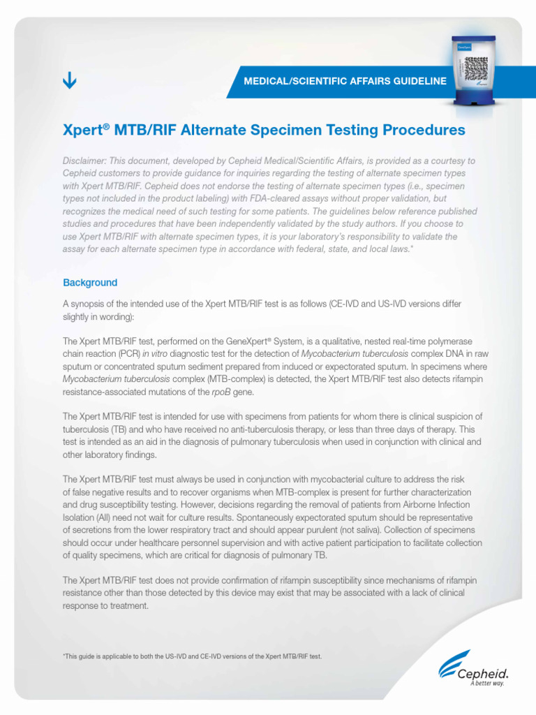 Xpert MTB/RIF Testing Guidelines | PDF | Tuberculosis | Health Sciences