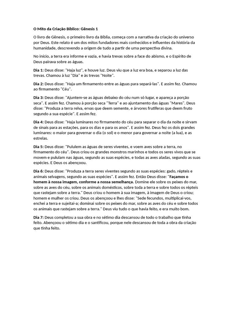 O Mito Da Criação Bíblico | PDF | Narrativa da criação do Gênesis ...