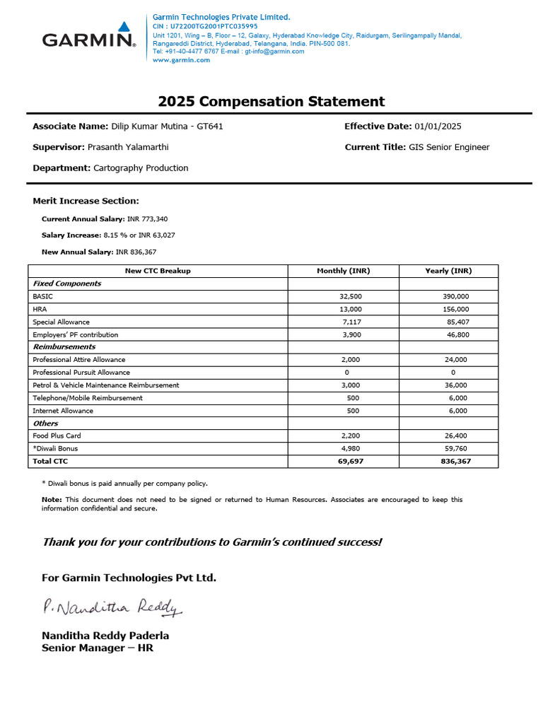2025 Salary Increase Statement for Dilip Kumar | PDF