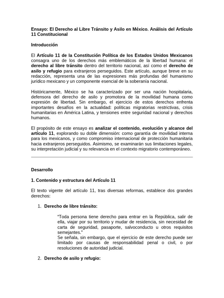 Derecho al Libre Tránsito y Asilo en México | PDF | México | Constitución