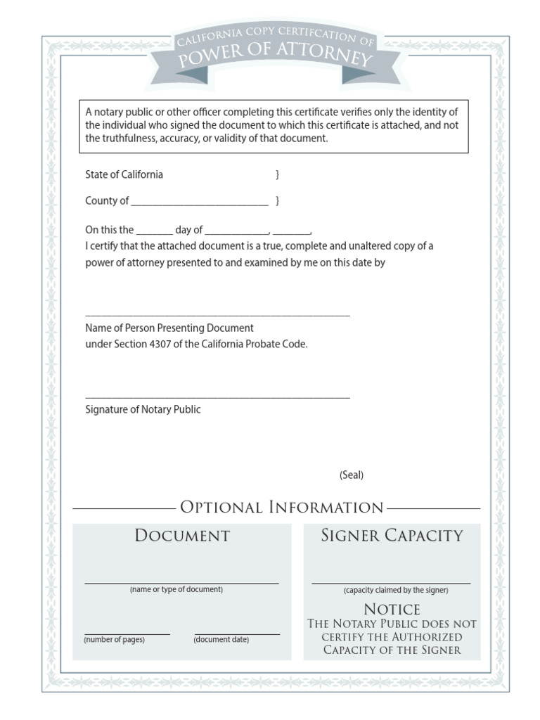 Copy Certification of Power of Attorney | PDF