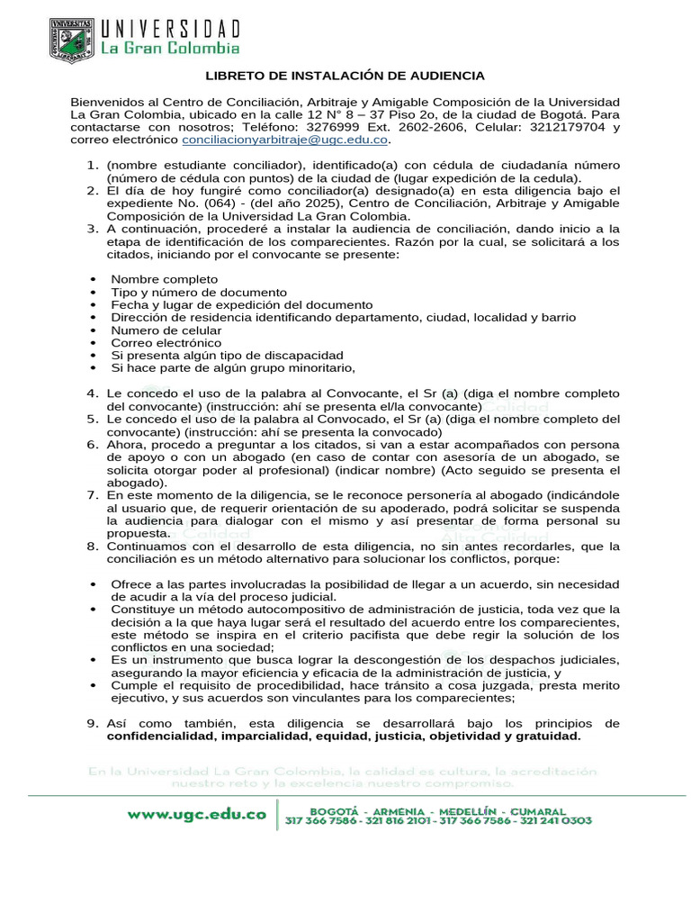 Libreto de Instalación de Audiencia | PDF | Justicia | Crimen y violencia