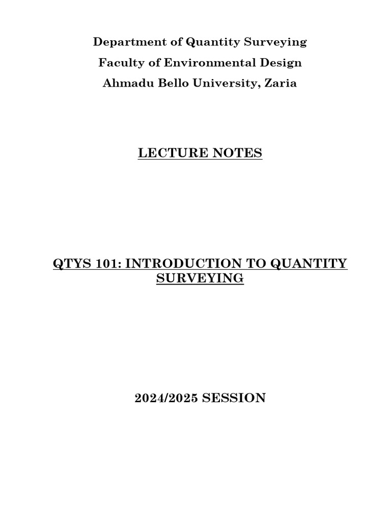 QTYS 101: Intro to Quantity Surveying Notes | PDF | Surveying | Real ...