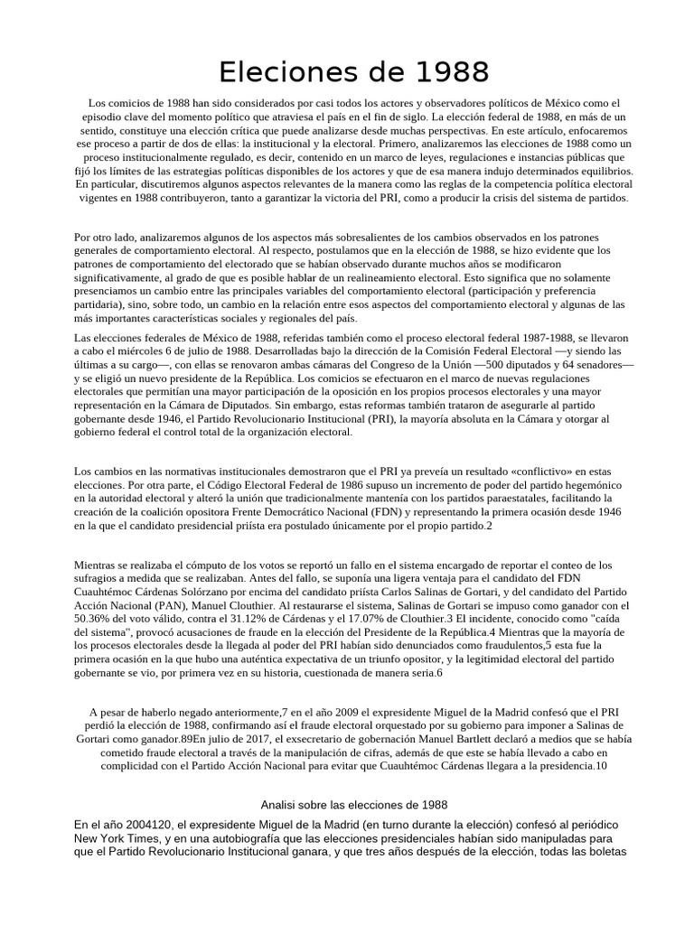 Análisis de las elecciones de 1988 en México | PDF | Partido ...
