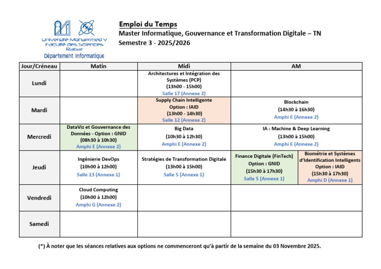 Emploi du Temps Master IGov 2025/2026 | PDF | Informatique | Informatique