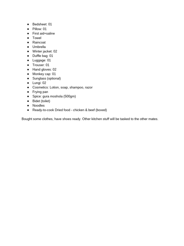 Essential Packing List for Travel | PDF