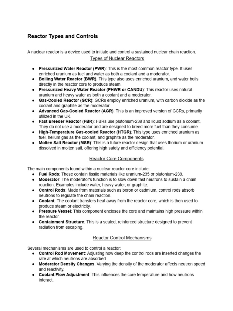 Types and Controls of Nuclear Reactors | PDF | Nuclear Reactor ...