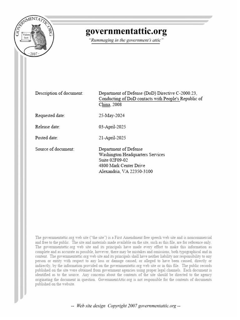 DoD Directive C-2000.23 on PRC Contacts | PDF | United States ...