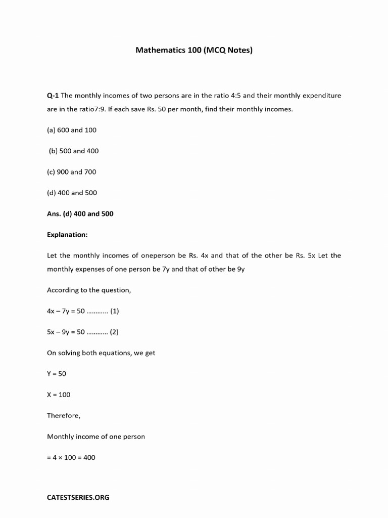Mathematics 100 Questions - PDF | PDF | Probability Distribution | Mean