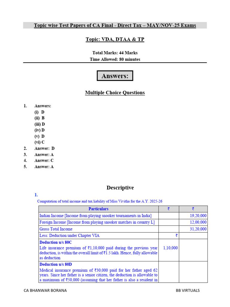 Test Paper VDA, DTAA & TP Solution | PDF | Taxes | Double Taxation