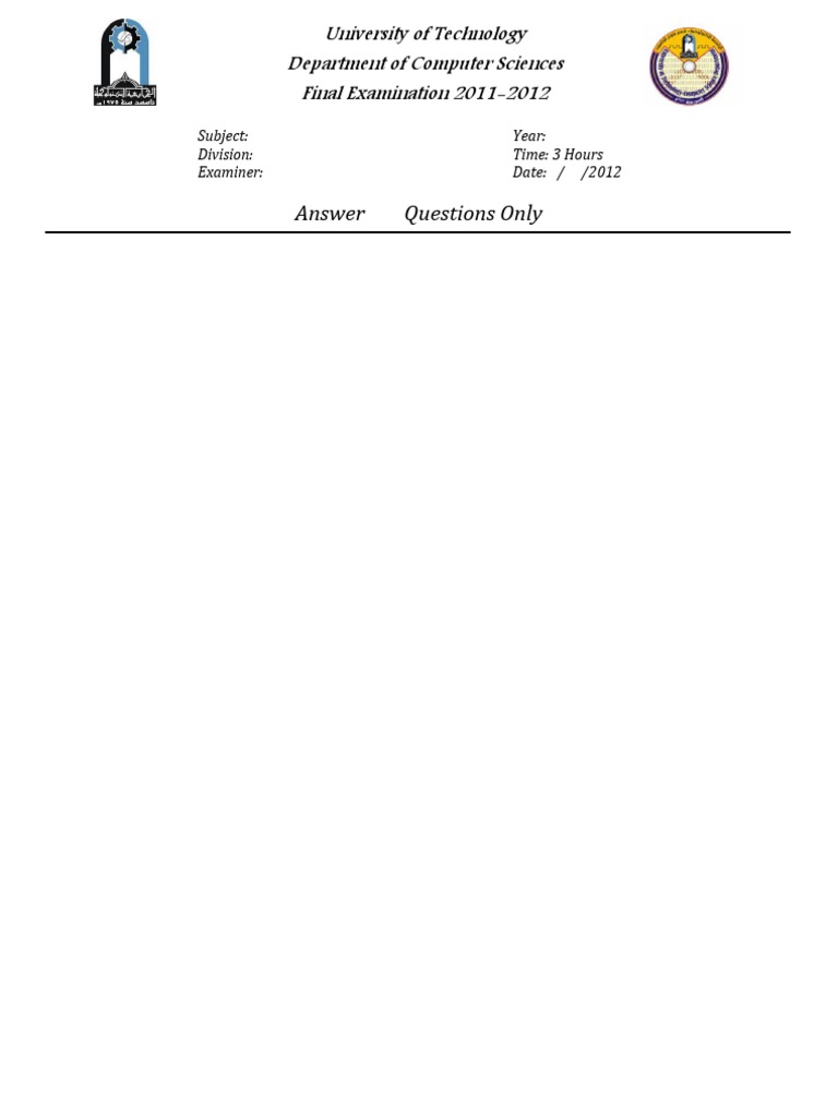 Computer Science Final Exam 2012 | PDF | Technology & Engineering