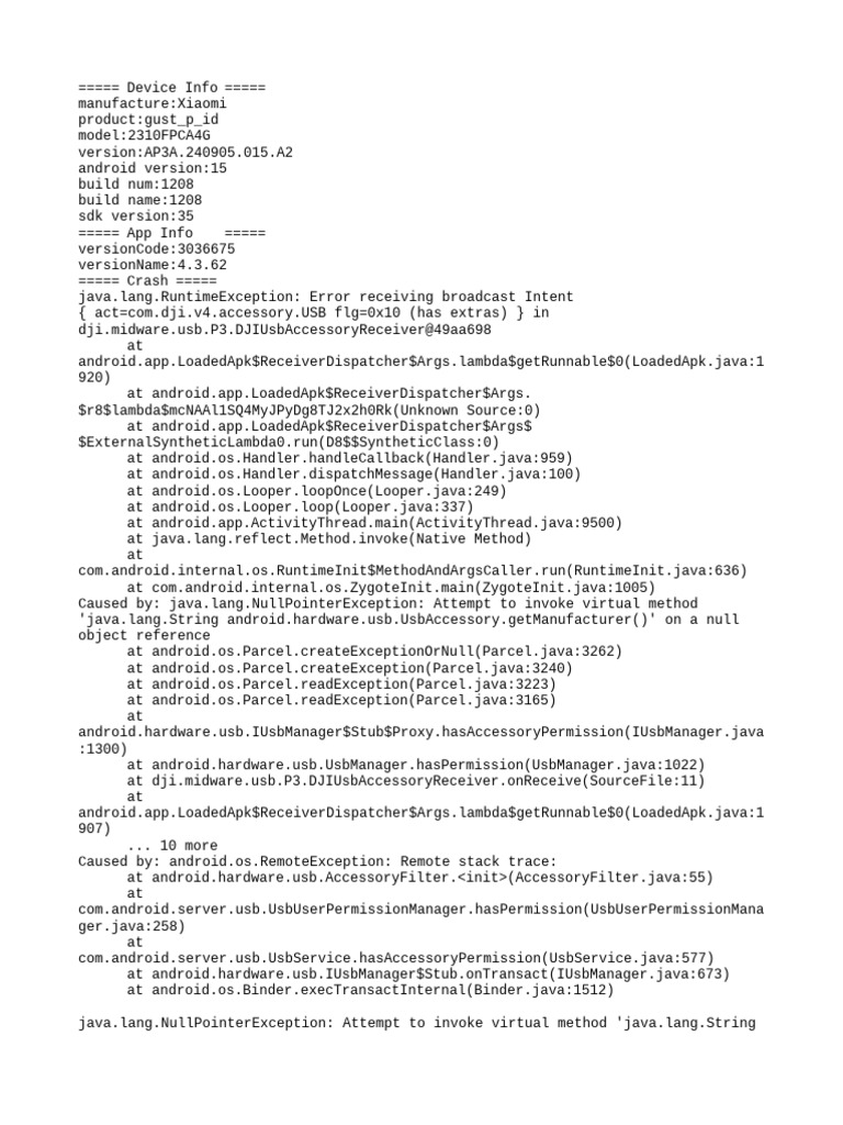 DJI USB Accessory Crash Report | PDF | Java (Programming Language ...