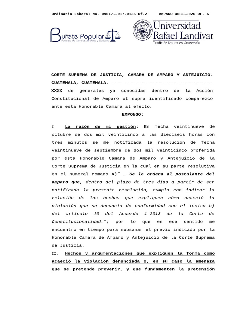 Amparo Laboral en Corte Suprema de Guatemala | PDF | Debido al proceso ...