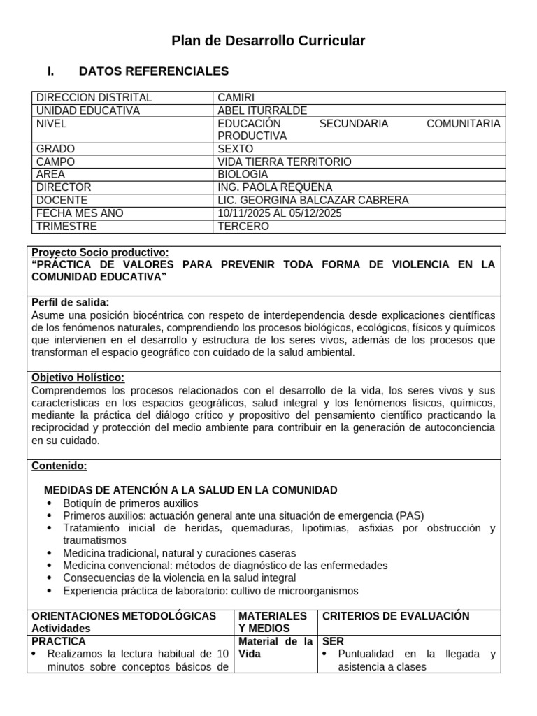 Plan de Desarrollo Curricular en Biología | PDF | Plantas | Primeros ...