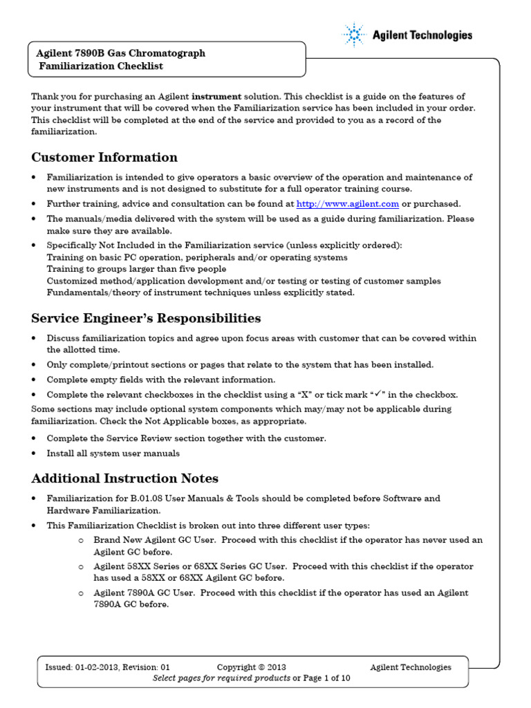 Familiarization Checklist - 7890B GC | PDF | Gas Chromatography ...