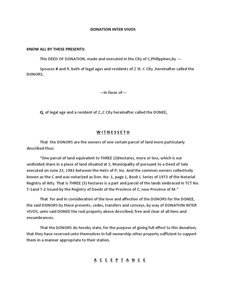 Donation Inter Vivos Sample