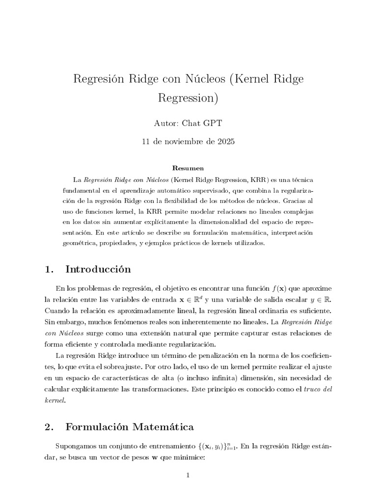 Regresión Ridge Con Núcleos (Kernel Ridge Regression) | PDF | Máquinas ...