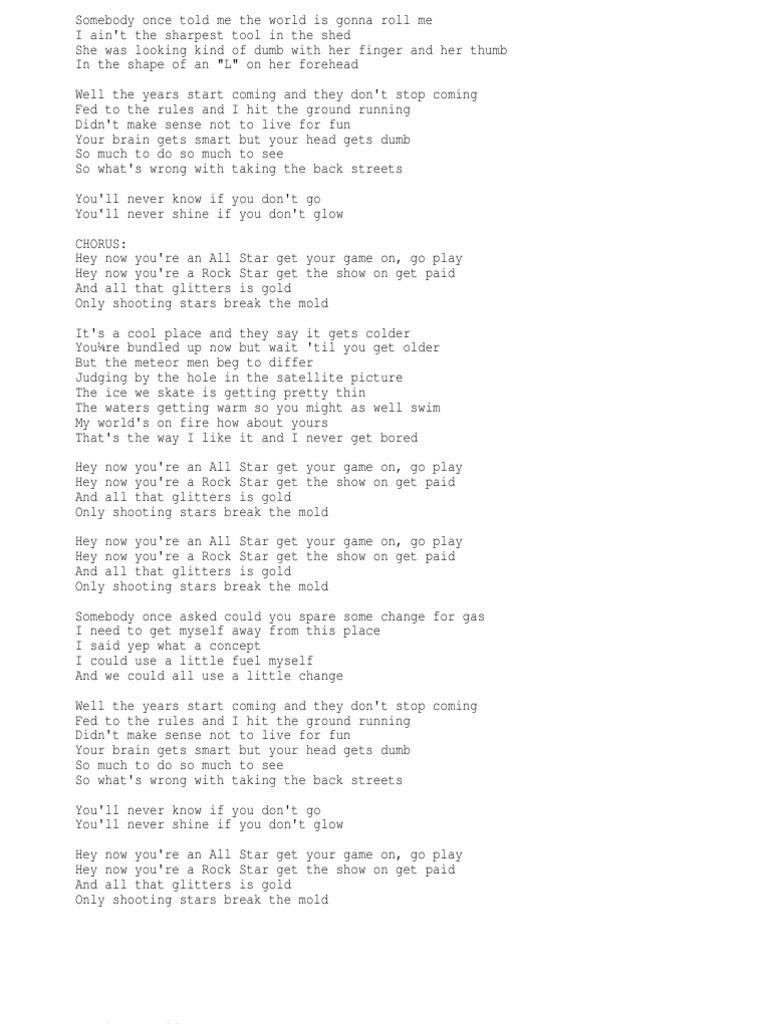 Hey Now You Re An All Star Get Your Game On Go Play Hey Now You Re A Rock Star Get The Show On Get Paid Imgflip