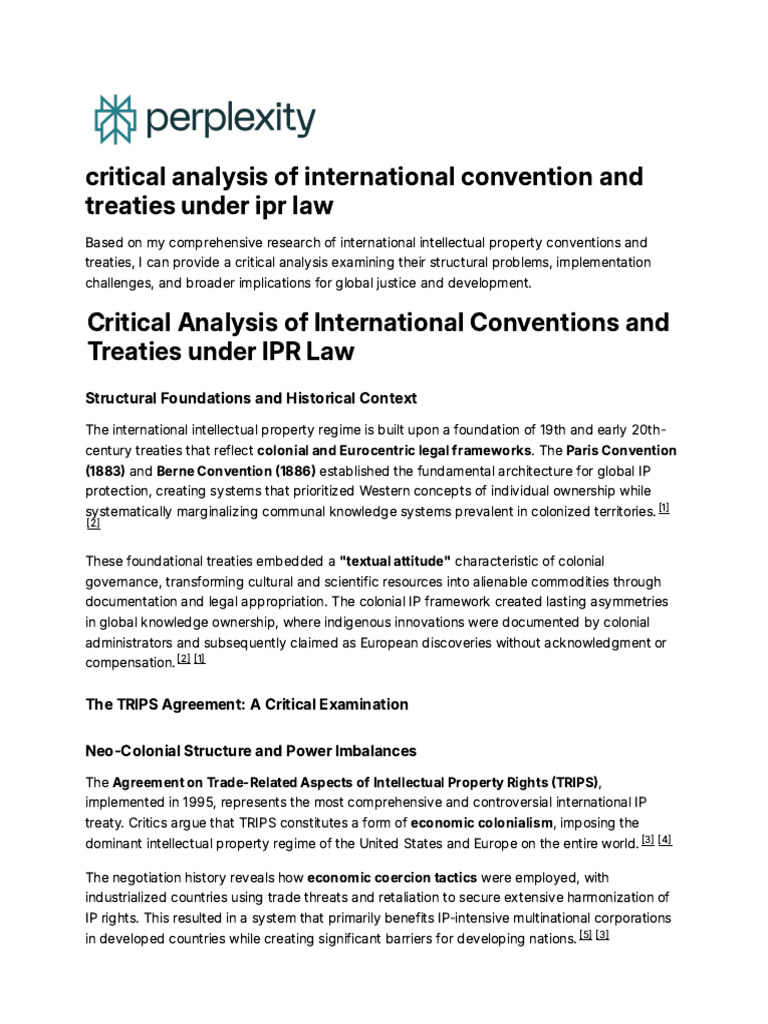 Critical Analysis of International Convention and | PDF | Intellectual ...