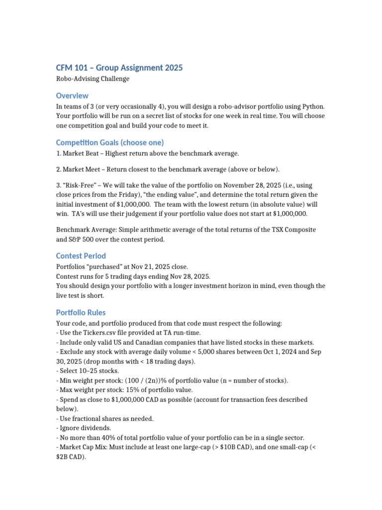 Group Assignment 2025 | PDF | Average | Financial Markets