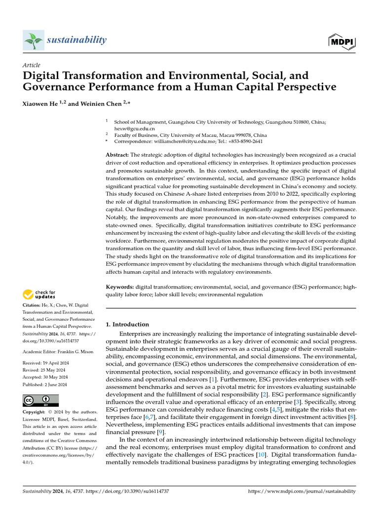 Sustainability 16 04737 v2 | PDF | Human Capital | Environmental Law