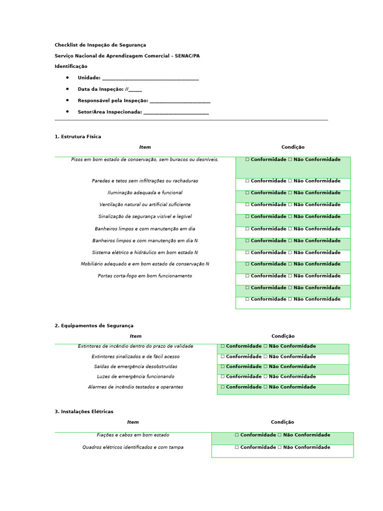 Checklist de Inspeção de Segurança Completo | PDF