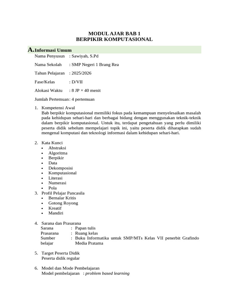 Modul Ajar Bab 1 | PDF
