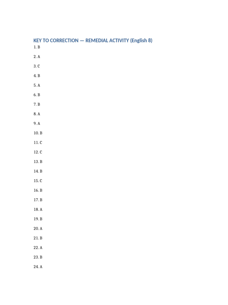 English 8 Remedial Activity Key | PDF