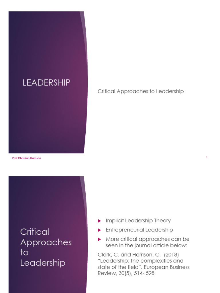 Critical Approaches To Leadership | PDF | Leadership | Entrepreneurship