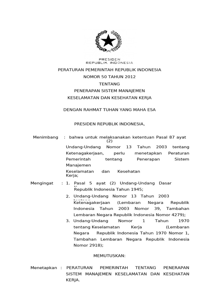 PP50 2012SistemManajemenK3 | PDF