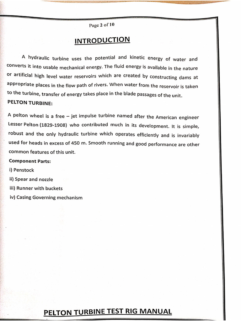 Pelton Wheel Turbine | PDF