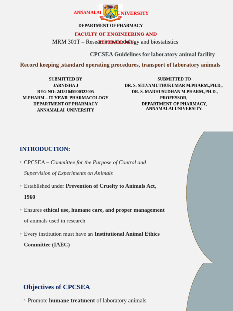 CPCSEA Guidelines for Animal Research | PDF | Animal Testing | Hygiene