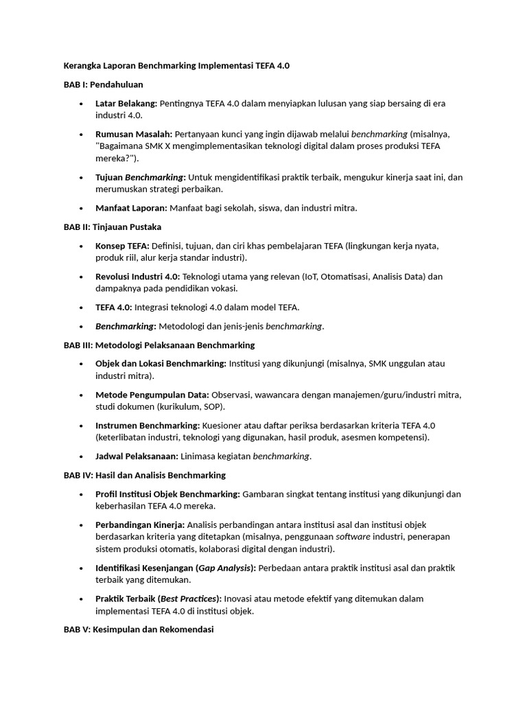 Benchmarking TEFA 4.0 untuk Pendidikan Vokasi | PDF