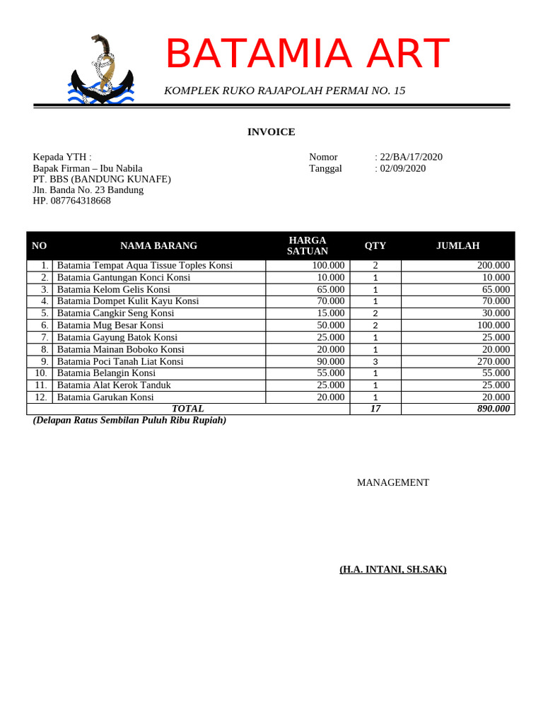Invoice Penjualan Produk Batamia | PDF