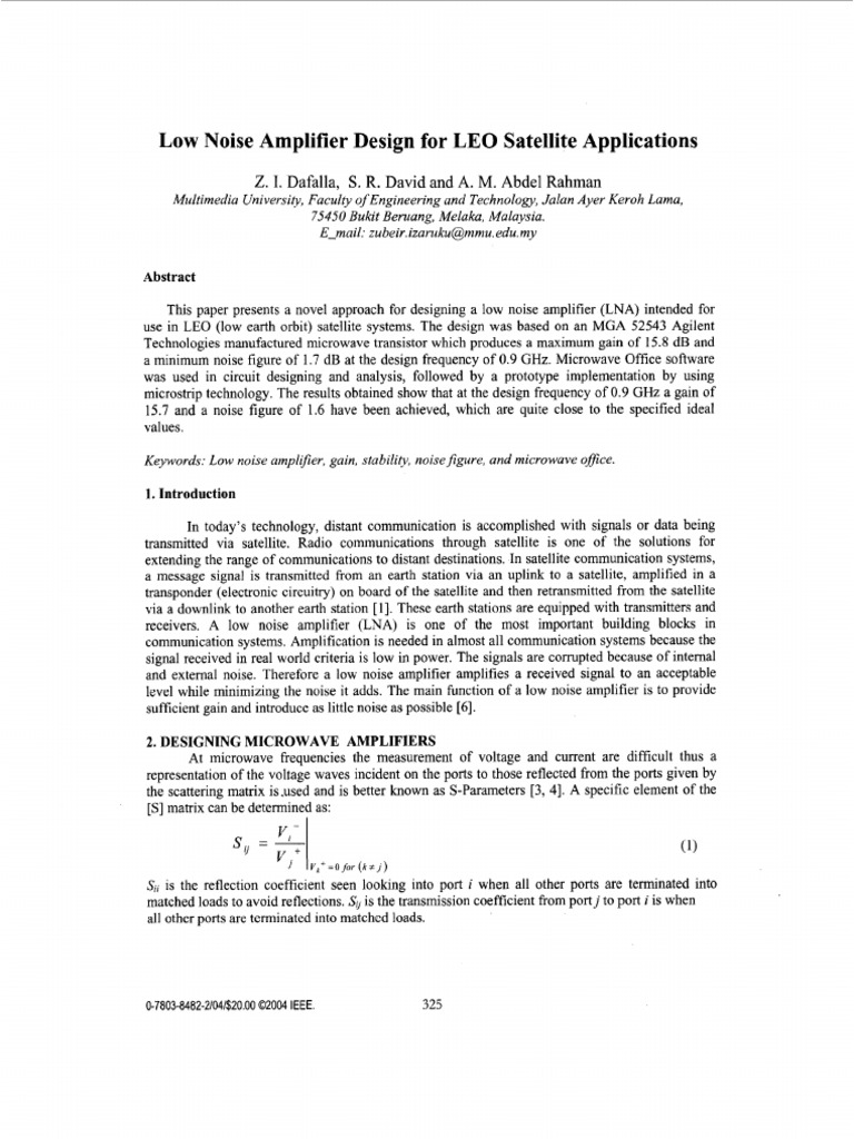 Low Noise Amplifier Design For LEO Satellite Applications | PDF ...
