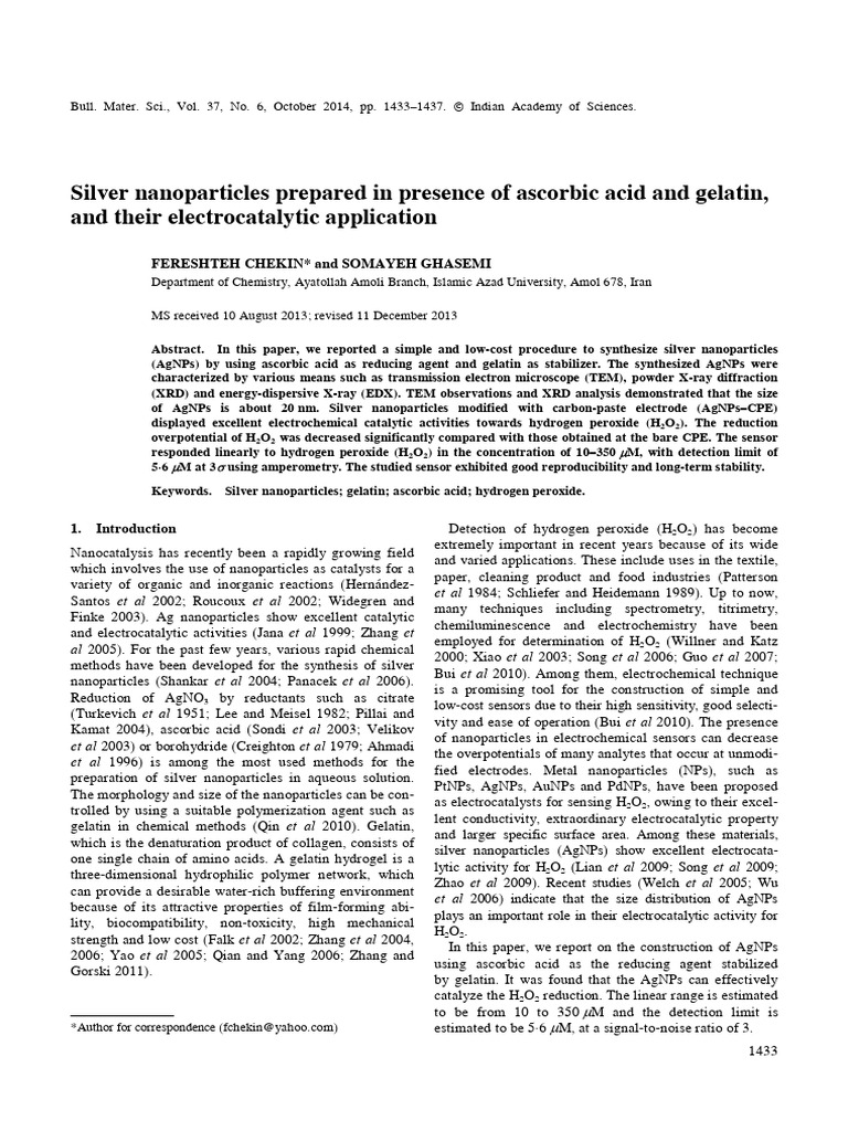 Silver Nanoparticles Prepared in Presence of Ascorbic Acid and Gelatin ...