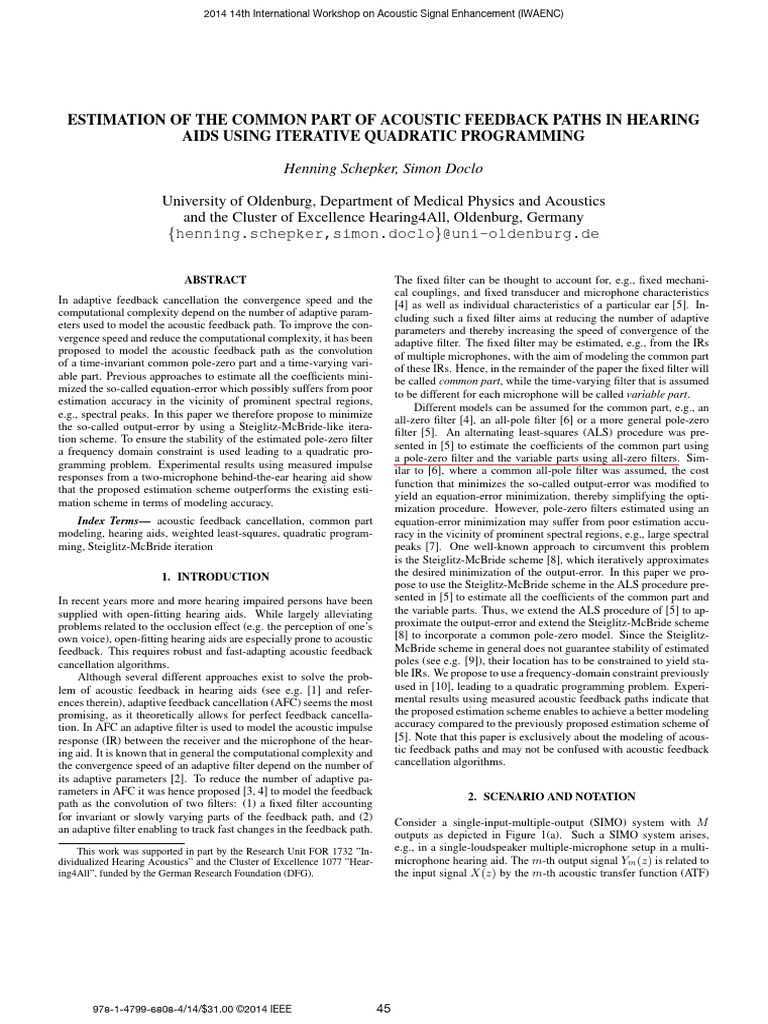 Acoustic Feedback Path Estimation in Hearing Aids | PDF | Least Squares ...