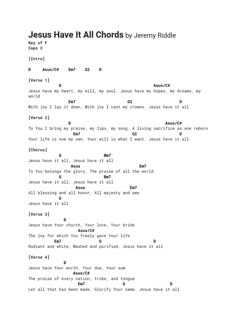 Jesus Have It All Chords - Jeremy Riddle | PDF | Religious Belief And ...