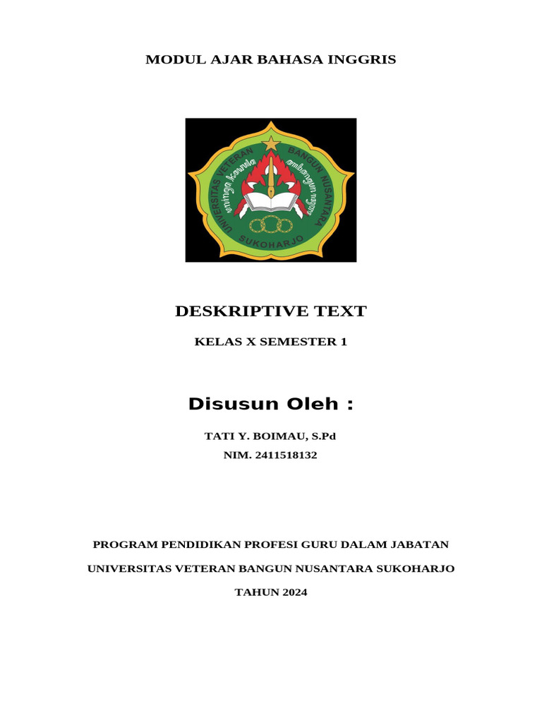 Modul Ajar Descriptive Text Kelas X | PDF