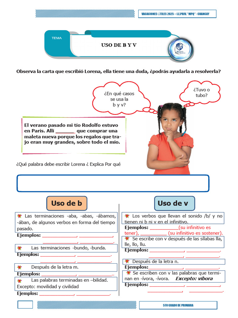 Uso de B y V en Español para 5to Grado | PDF