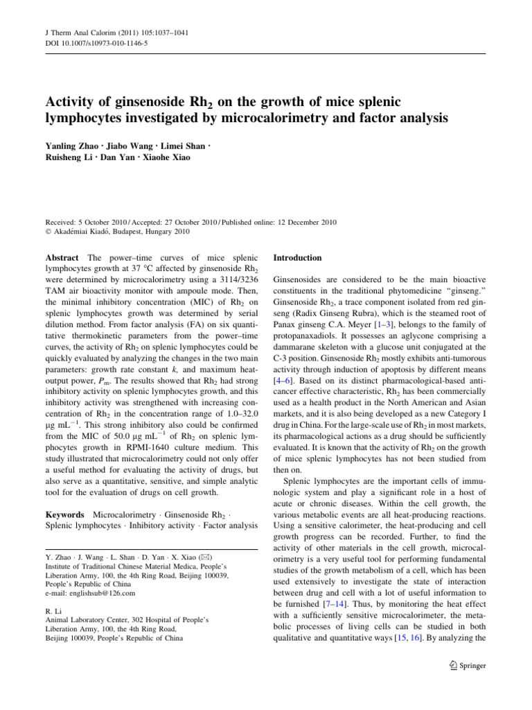 1 Activity of Ginsenoside Rh2 On The Growth of Mice SP | PDF
