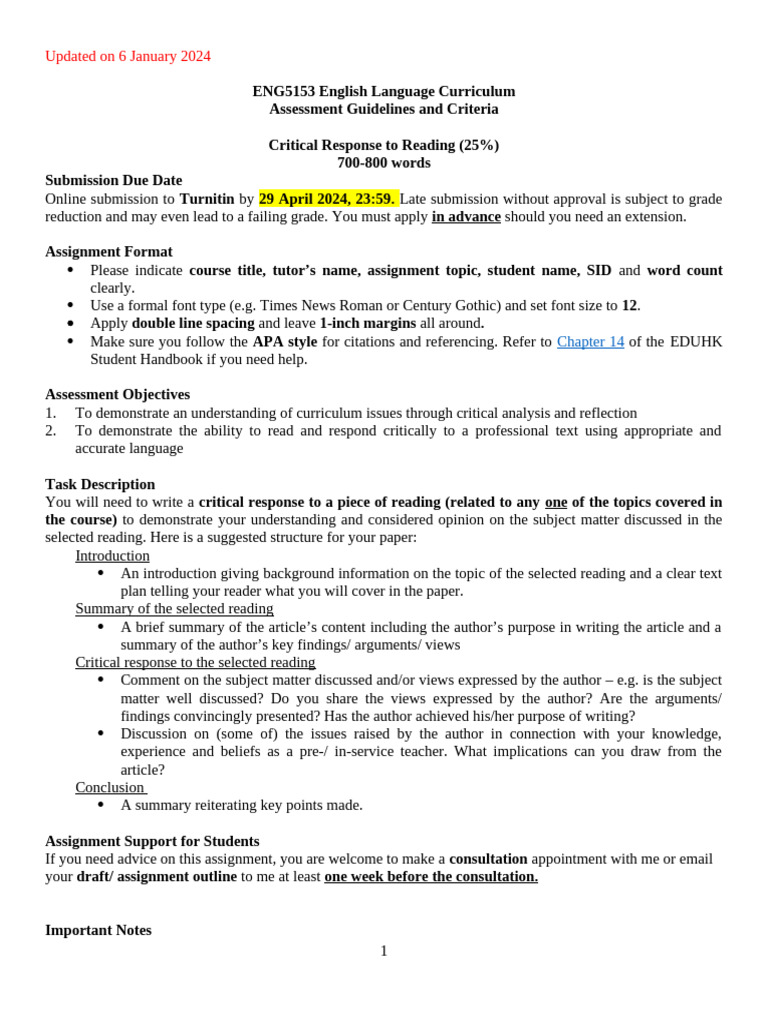 ENG5153 Critical Response Guidelines | PDF | Critical Thinking | Essays