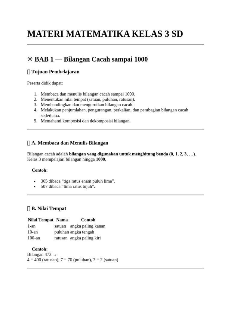 Materi Matematika Kelas 3 SD | PDF