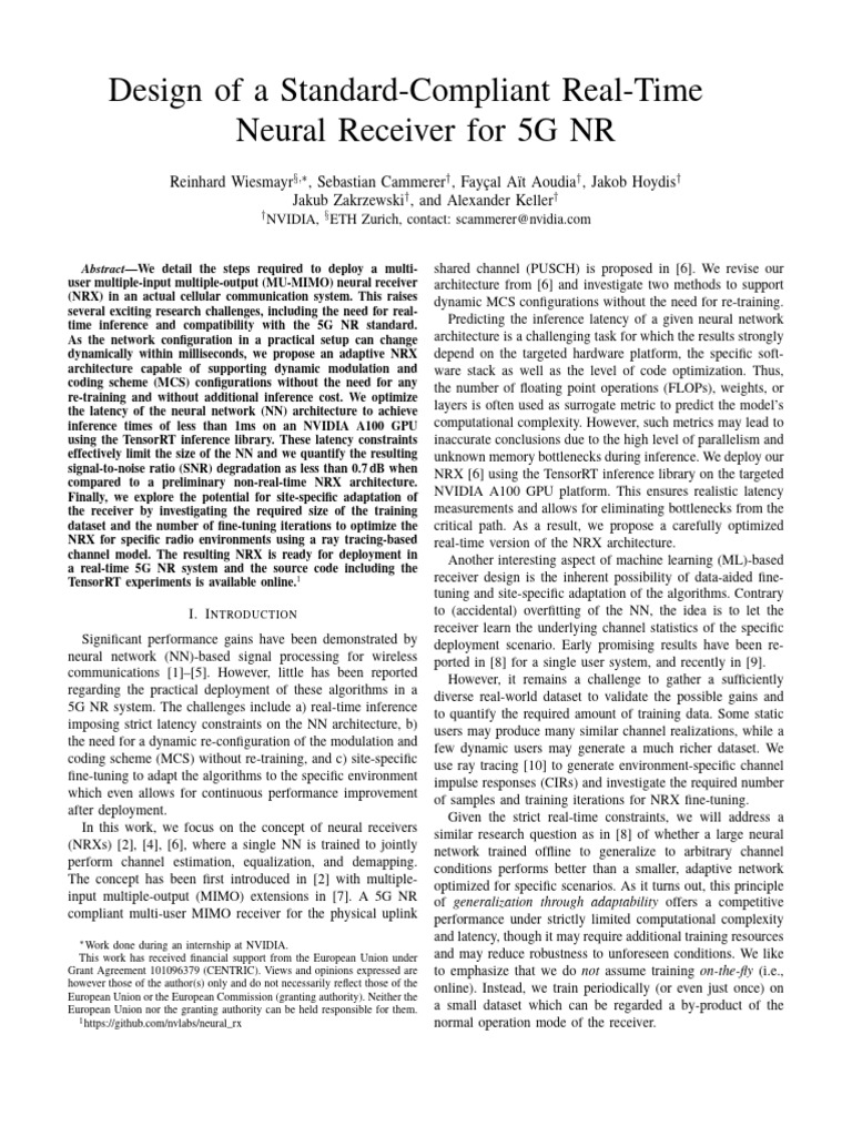 Real-Time Neural Receiver for 5G NR | PDF | Orthogonal Frequency ...