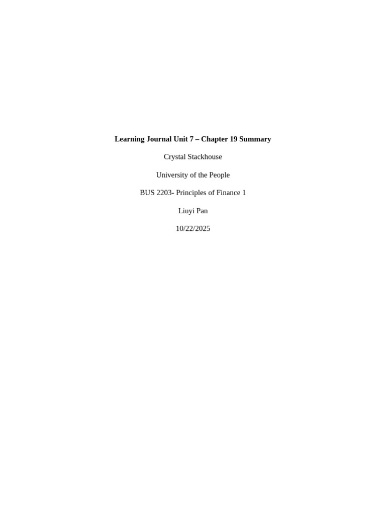 Leanring Journal Unit 7 BUS 2203 | PDF